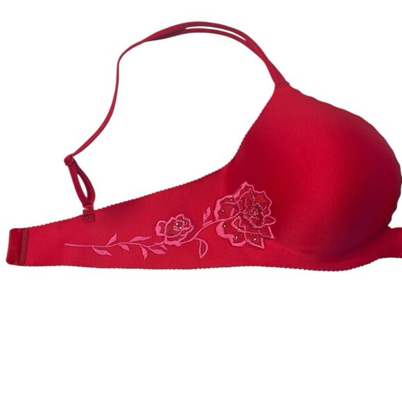 RARE Victoria’s Secret 34B Push-Up Bra Red Roses Script NWT Embroidered - Picture 7 of 8